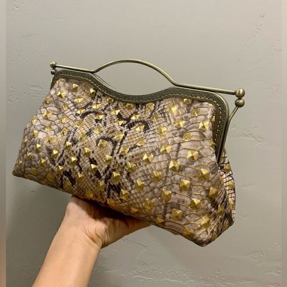 Handsewn Genuine Embossed Leather, Double Kisslock & Top Handle Bag, Crossbody - Picture 9 of 16